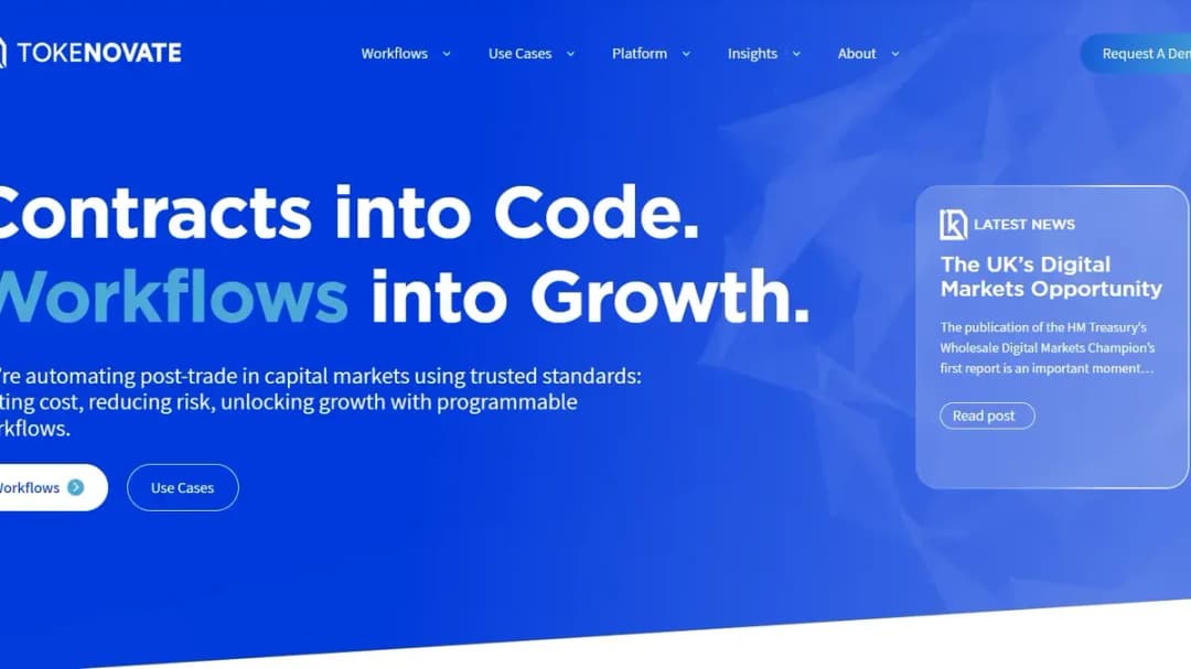 Página de Tokenovate con navegación Data Normalisation y botón Request a Demo