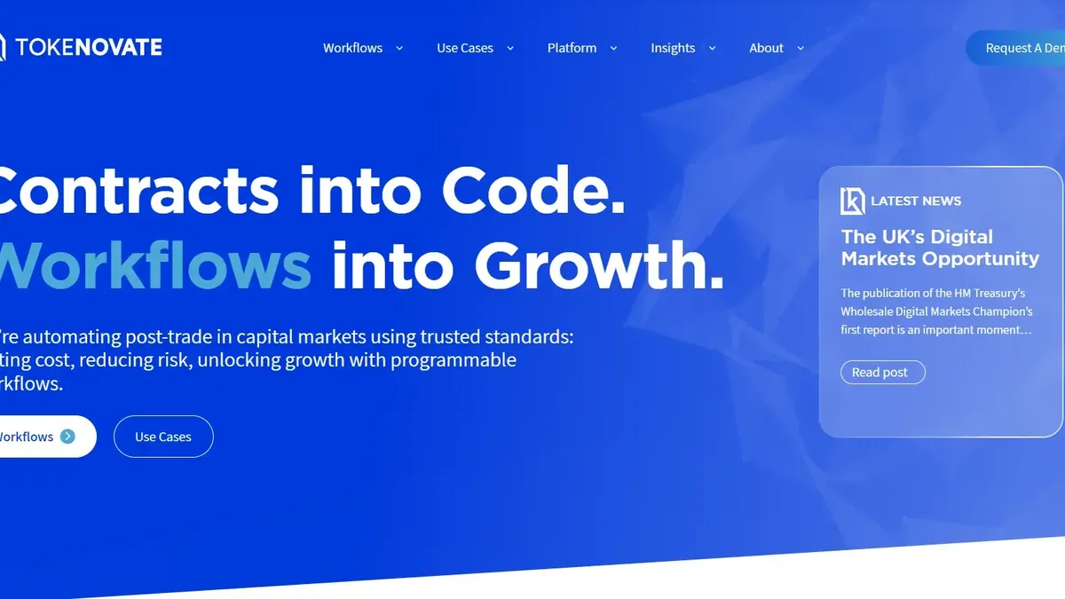 Página de Tokenovate con navegación Data Normalisation y botón Request a Demo